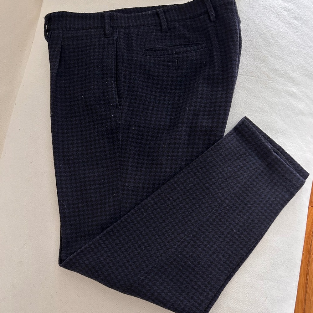 The Gigi blue and black houndstooth pleated trousers